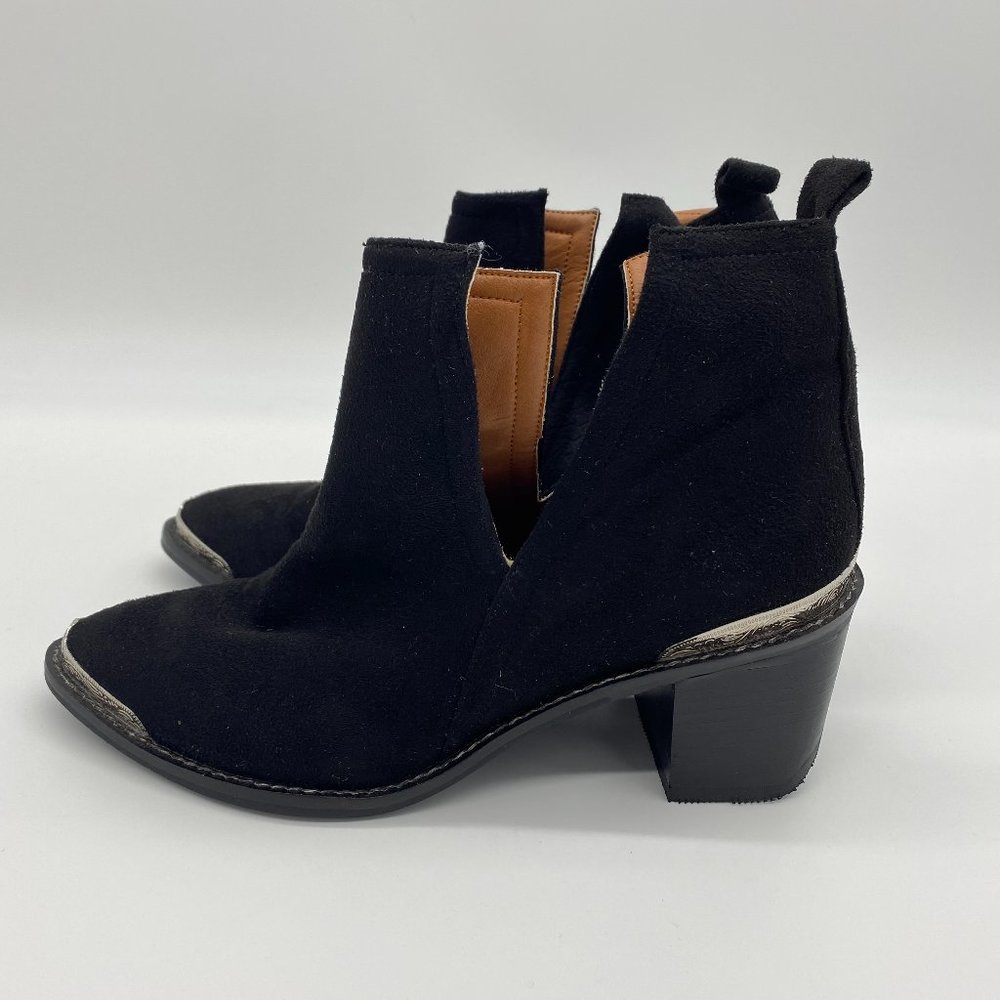 Black  Low Heel Suede Ankle Boot with Metal Toe